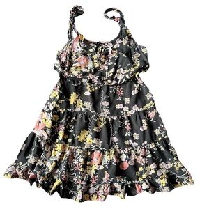 Floral Dress short Black and Yellow flowy